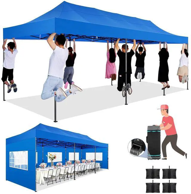 Main image of 10x30 Pop up Canopy Tent Heavy Duty with 8 Sidewalls, Easy Set-up Commercial Outdoor Party Tent, 100% Waterproof Wedding Gazebo, 3 Height Adjustable with Wheeled Bag, Blue