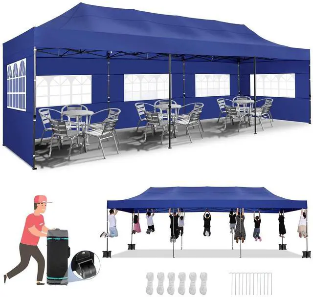 Main image of Pop up Canopy Tent 10x30 Heavy Duty Gazebo with 8 Sidewalls, UPF 50+ All Weather Waterproof Commercial Outdoor Wedding Party Tents Canopy with Roller Bag, Dark Blue