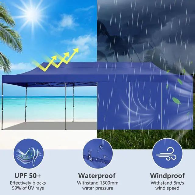 Alt view image 3 of 5 - Pop up Canopy Tent 10x30 Heavy Duty Gazebo with 8 Sidewalls, UPF 50+ All Weather Waterproof Commercial Outdoor Wedding Party Tents Canopy with Roller Bag, Dark Blue