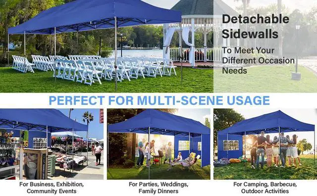 Alt view image 4 of 5 - Pop up Canopy Tent 10x30 Heavy Duty Gazebo with 8 Sidewalls, UPF 50+ All Weather Waterproof Commercial Outdoor Wedding Party Tents Canopy with Roller Bag, Dark Blue
