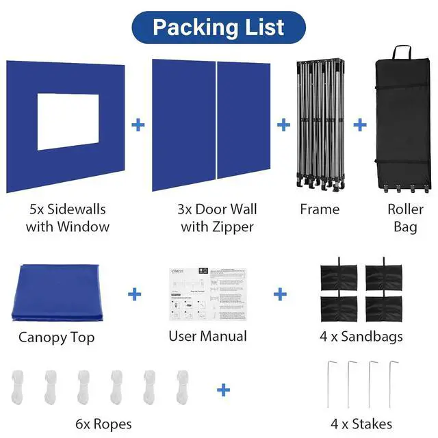Alt view image 5 of 5 - Pop up Canopy Tent 10x30 Heavy Duty Gazebo with 8 Sidewalls, UPF 50+ All Weather Waterproof Commercial Outdoor Wedding Party Tents Canopy with Roller Bag, Dark Blue