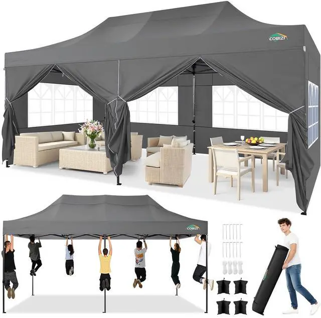 Main image of 10x20 Pop up Canopy Tent Heavy Duty with 6 Sidewalls, Easy Set-up Commercial Outdoor Party Tents, 100% Waterproof Wedding Gazebo, 3 Height Adjustable with Wheeled Bag,Gray