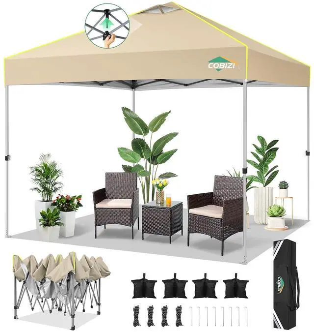 Main image of 10x10 Pop Up Canopy Tent Without Removable Sidewalls, One Push Party Tent Outdoor Waterproof Event Canopy with Air Vent for Parties Commercial Wedding, 3 Height, Carry Bag, Sandbag, Khaki