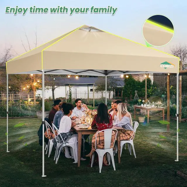 Alt view image 6 of 7 - 10x10 Pop Up Canopy Tent Without Removable Sidewalls, One Push Party Tent Outdoor Waterproof Event Canopy with Air Vent for Parties Commercial Wedding, 3 Height, Carry Bag, Sandbag, Khaki