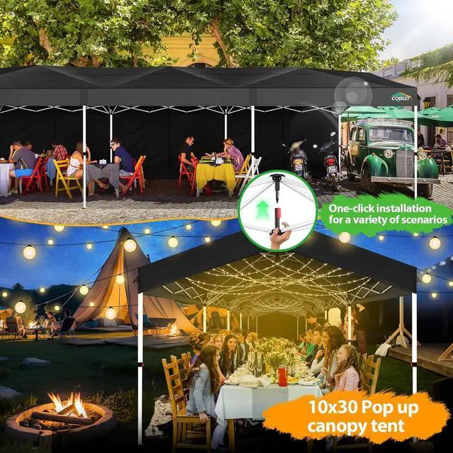 Alt view image 5 of 7 - 10x30 Party Tent with Wheeled Bag 10x30 Pop up Canopy with One-Push Setup, Outdoor Canopy with 3 Sidewalls Gazebo Event Shelter for Wedding Commercial with Sandbags,Waterproof & UPF50+, Black