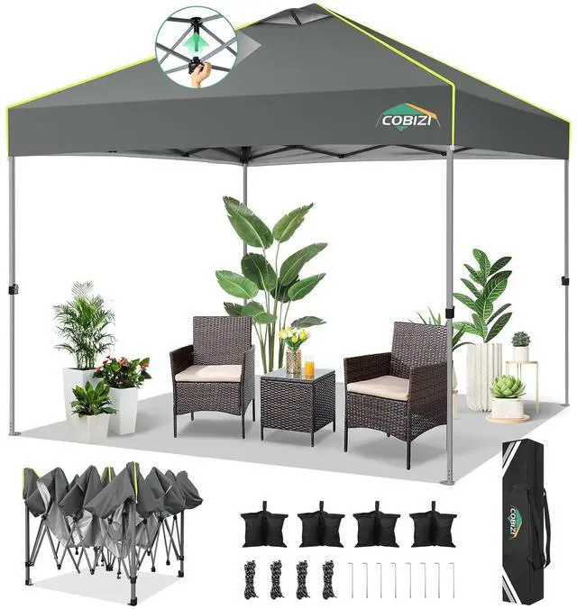 Main image of 10x10 Pop Up Canopy Tent Without Removable Sidewalls, One Push Party Tent Outdoor Waterproof Event Canopy with Air Vent for Parties Commercial Wedding, 3 Height, Carry Bag, Sandbag, Gray
