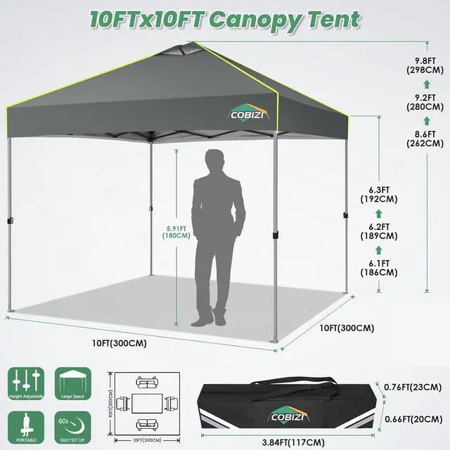 Alt view image 3 of 7 - 10x10 Pop Up Canopy Tent Without Removable Sidewalls, One Push Party Tent Outdoor Waterproof Event Canopy with Air Vent for Parties Commercial Wedding, 3 Height, Carry Bag, Sandbag, Gray
