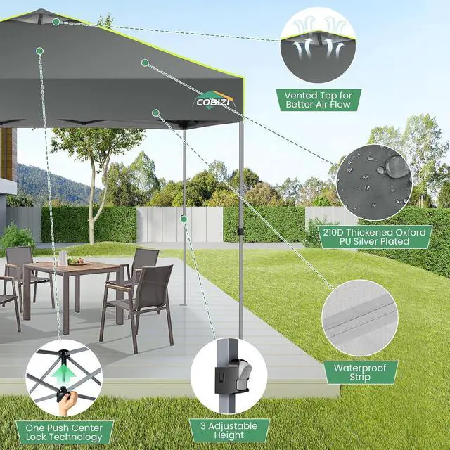 Alt view image 5 of 7 - 10x10 Pop Up Canopy Tent Without Removable Sidewalls, One Push Party Tent Outdoor Waterproof Event Canopy with Air Vent for Parties Commercial Wedding, 3 Height, Carry Bag, Sandbag, Gray