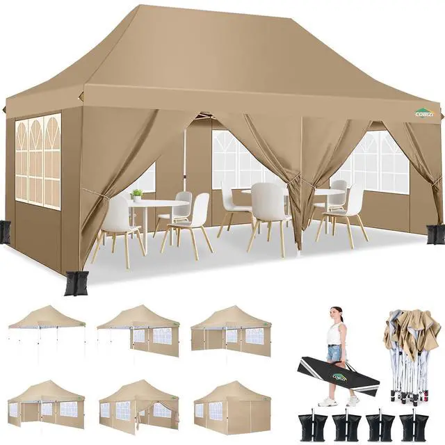 Main image of 10x20ft Pop Up Canopy Tent with 6 Removable Sidewalls, Easy Up Commercial Canopy, Waterproof and UV50+ Gazebo with Portable Bag, Adjustable Leg Heights,Party Tents for Parties, with 4 Sandbags