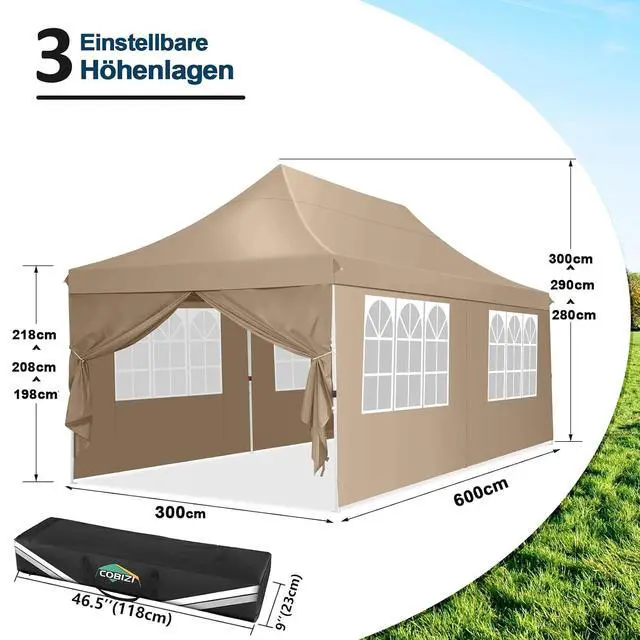 Alt view image 3 of 7 - 10x20ft Pop Up Canopy Tent with 6 Removable Sidewalls, Easy Up Commercial Canopy, Waterproof and UV50+ Gazebo with Portable Bag, Adjustable Leg Heights,Party Tents for Parties, with 4 Sandbags