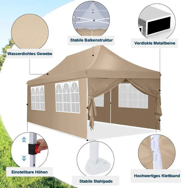 Alt view image 5 of 7 - 10x20ft Pop Up Canopy Tent with 6 Removable Sidewalls, Easy Up Commercial Canopy, Waterproof and UV50+ Gazebo with Portable Bag, Adjustable Leg Heights,Party Tents for Parties, with 4 Sandbags