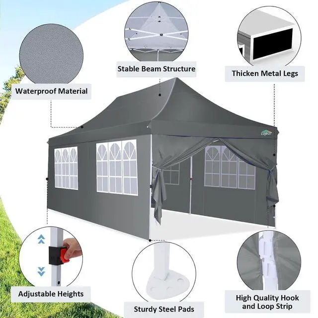 Alt view image 3 of 7 - 10x20 Pop up Canopy Party Tent,Carry Bag, Portable Instant Gazebo