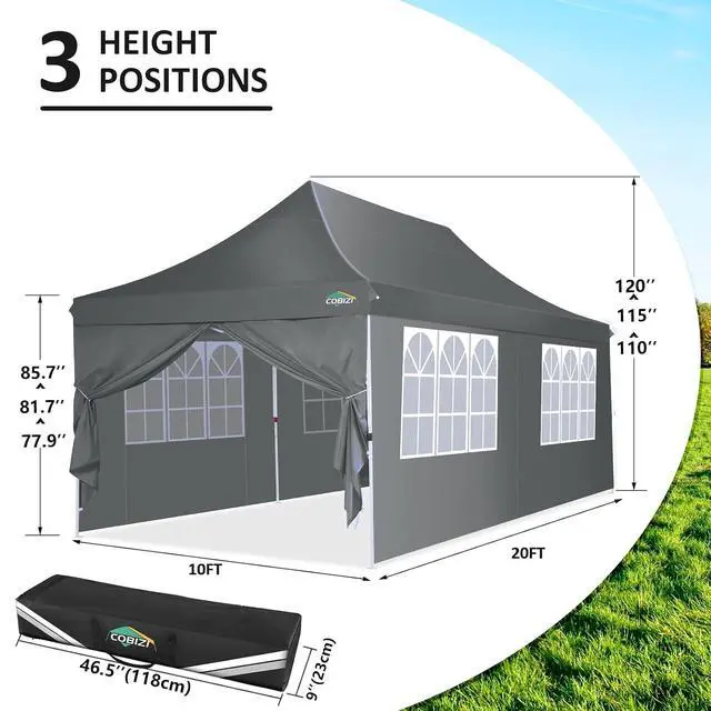 Alt view image 4 of 7 - 10x20 Pop up Canopy Party Tent,Carry Bag, Portable Instant Gazebo