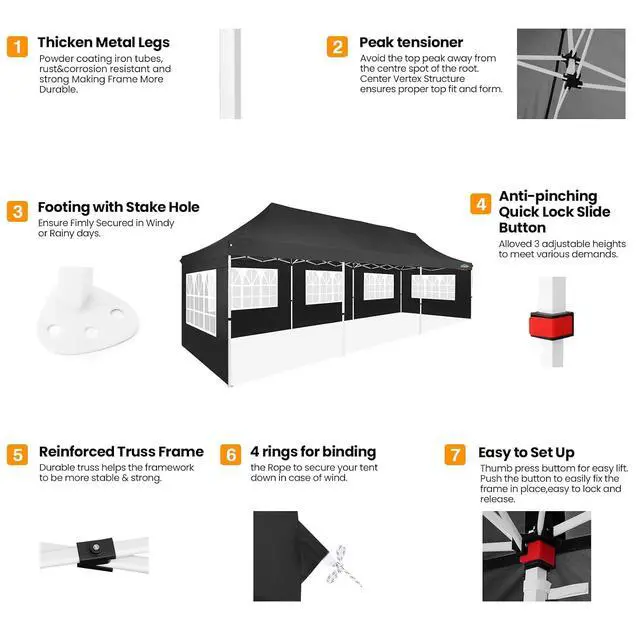 Alt view image 3 of 6 - 10x30 Pop up Canopy Party Tent,Roller Bag, Portable Instant Gazebo
