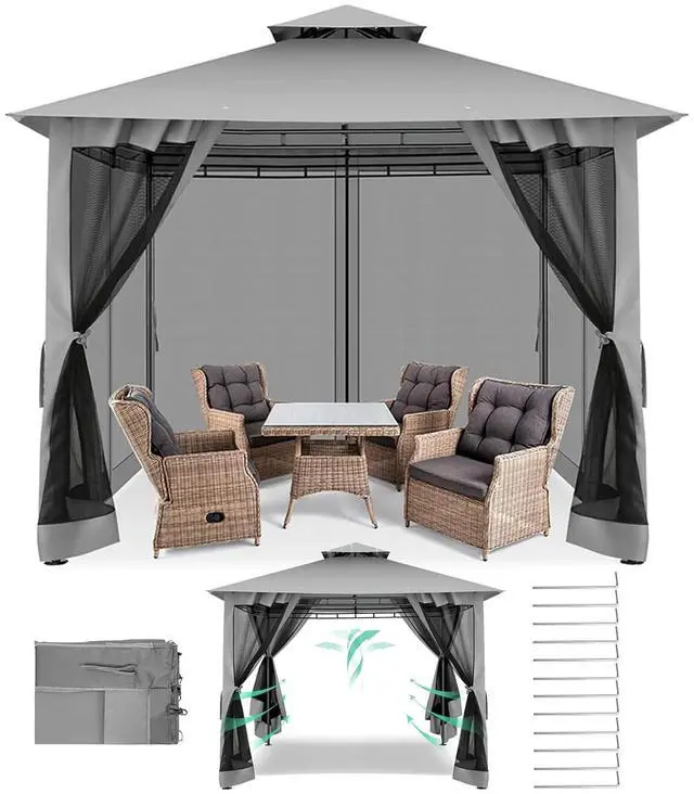 Main image of Gazebo 10x10 Heavy Duty Gazebos with Improved Nettings Outdoor Gazebo Double Roof Patio Gazebos with Metal Steel Frame Outdoor Canopy for Patio, Deck, Backyard (Gray)