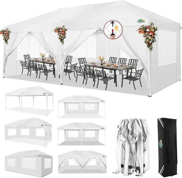 Main image of 10x20 One Push Easy Up Pop Up Canopy Tent with 6 Sidewalls, White
