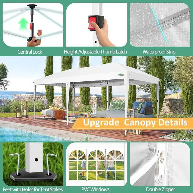 Alt view image 2 of 7 - 10x20 One Push Easy Up Pop Up Canopy Tent with 6 Sidewalls, White