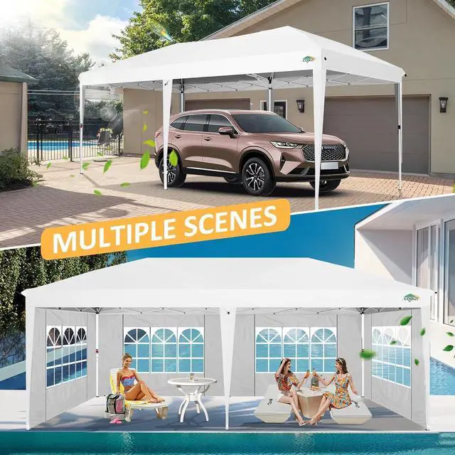 Alt view image 6 of 7 - 10x20 One Push Easy Up Pop Up Canopy Tent with 6 Sidewalls, White