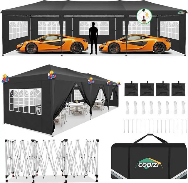 Main image of 10x30 One Push Easy Up Pop Up Canopy Tent with 8 Sidewalls, Black