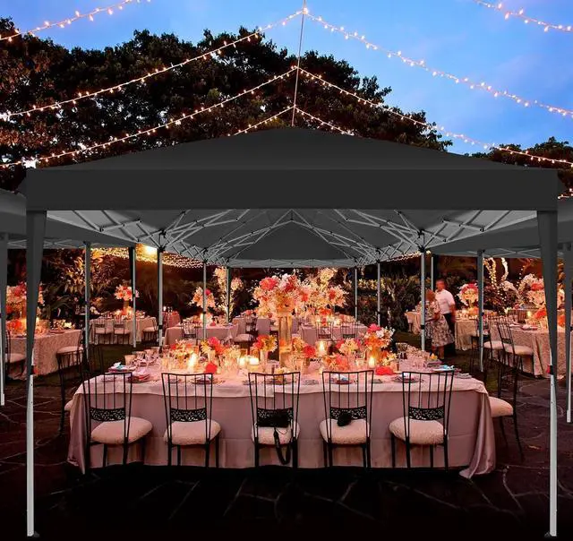 Alt view image 3 of 7 - 10x30 One Push Easy Up Pop Up Canopy Tent with 8 Sidewalls, Black