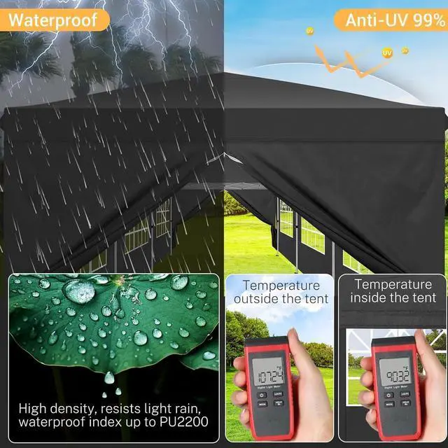 Alt view image 5 of 7 - 10x30 One Push Easy Up Pop Up Canopy Tent with 8 Sidewalls, Black