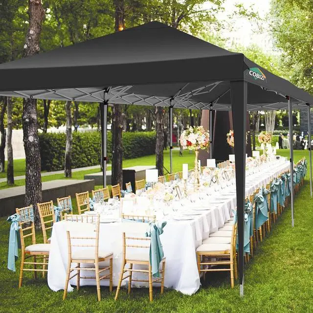 Alt view image 4 of 7 - 10x30 One Push Easy Up Pop Up Canopy Tent with 8 Sidewalls, Black