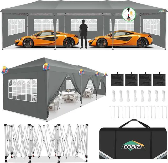 Main image of 10x30 Pop Up Canopy Tent with 8 Sidewalls Party Tents for Parties Weddings Backyard Waterproof Commercial Instant Outdoor Events Tent with Stakes, Ropes,Sandbags10 x 30 ft Gray