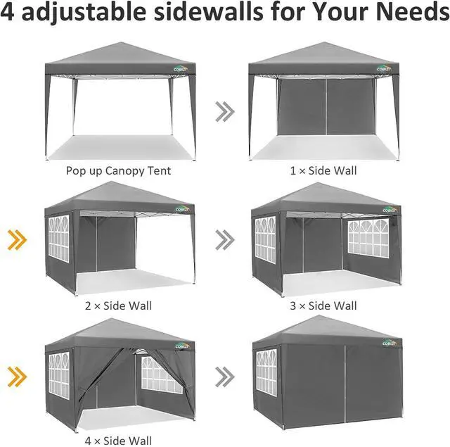 Alt view image 3 of 7 - 10x10 One Push Easy Up Pop Up Canopy Tent with 4 Sidewalls, Gray