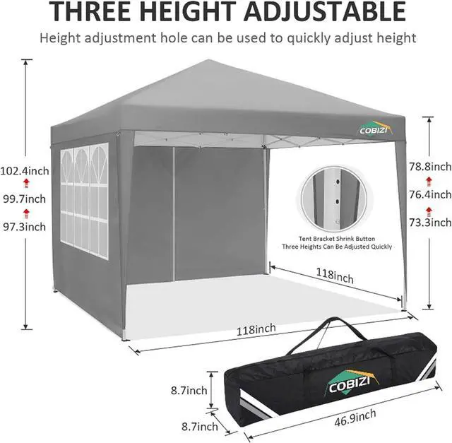 Alt view image 4 of 7 - 10x10 One Push Easy Up Pop Up Canopy Tent with 4 Sidewalls, Gray