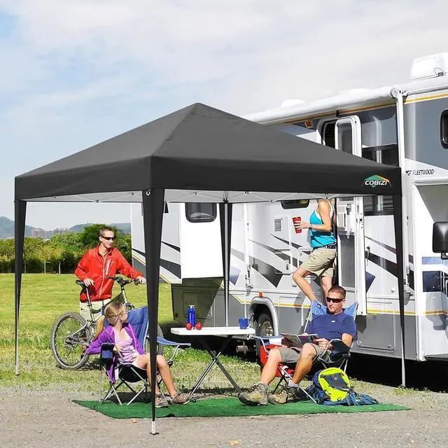 Alt view image 2 of 7 - 10x10 One Push Easy Up Pop Up Canopy Tent with 4 Sidewalls, Black