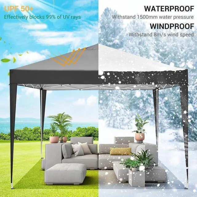 Alt view image 4 of 7 - 10x10 One Push Easy Up Pop Up Canopy Tent with 4 Sidewalls, Black