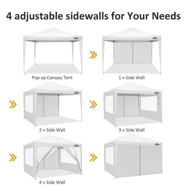 Alt view image 2 of 7 - 10x10 One Push Easy Up Pop Up Canopy Tent with 4 Sidewalls, White