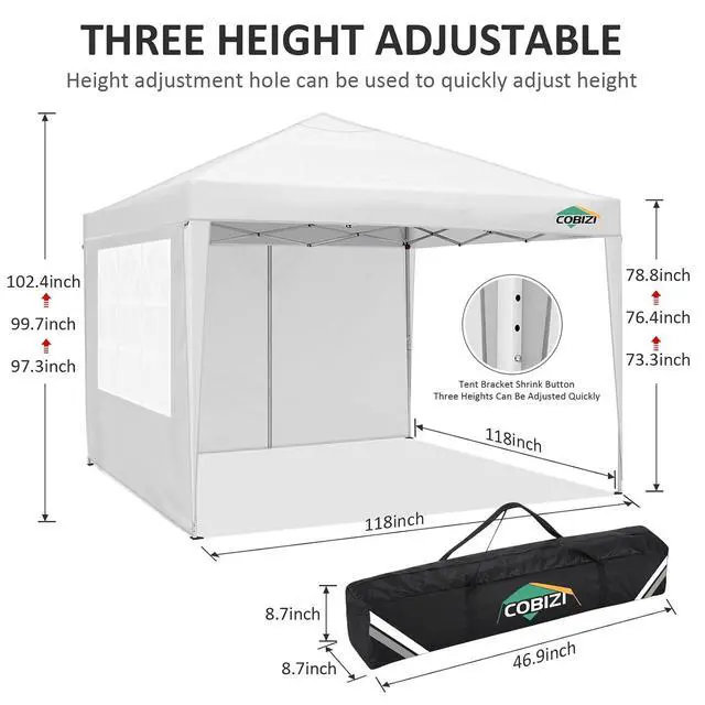 Alt view image 3 of 7 - 10x10 One Push Easy Up Pop Up Canopy Tent with 4 Sidewalls, White