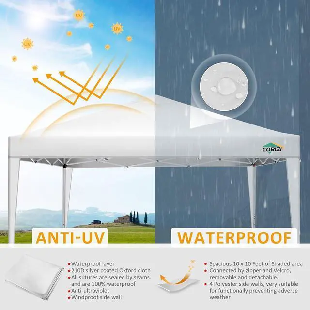Alt view image 4 of 7 - 10x10 One Push Easy Up Pop Up Canopy Tent with 4 Sidewalls, White
