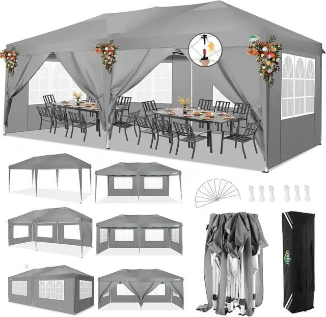 Main image of 10x20 One Push Easy Up Pop Up Canopy Tent with 6 Sidewalls, Gray