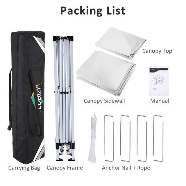 Alt view image 7 of 7 - 10x10 One Push Easy Up Pop Up Canopy Tent with 4 Sidewalls, White