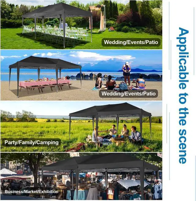 Alt view image 6 of 7 - 10x20 One Push Easy Up Pop Up Canopy Tent with 6 Sidewalls, Gray