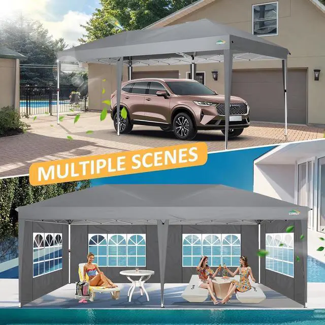 Alt view image 7 of 7 - 10x20 One Push Easy Up Pop Up Canopy Tent with 6 Sidewalls, Gray