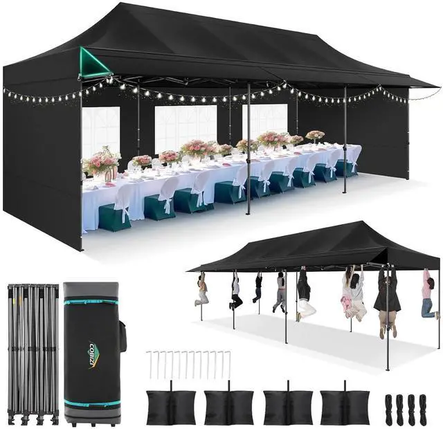 Main image of 10x30 Pop Up Canopy Tent with Awning & Sidewalls, Heavy Duty Commercial 10X30 Canopy Tents Instant Waterproof, UPF 50+ Sun Shade for Outdoor, Parties, Markets (Black)