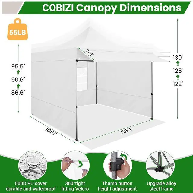 Alt view image 7 of 7 - 10x10 Heavy Duty Pop Up Canopy Easy Up Commercial Event Tent, White