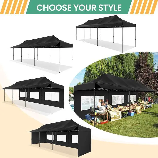 Alt view image 5 of 7 - 10x30 Pop Up Canopy Tent with Awning & Sidewalls, Heavy Duty Commercial 10X30 Canopy Tents Instant Waterproof, UPF 50+ Sun Shade for Outdoor, Parties, Markets (Black)