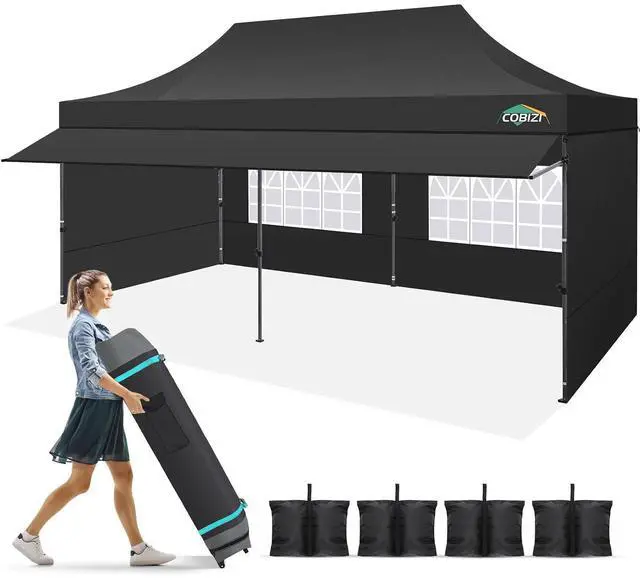 Main image of 10x20 Pop Up Canopy Tent with Awning & Sidewalls, Heavy Duty Commercial 10X20 Canopy Tents Instant Waterproof, UPF 50+ Sun Shade for Outdoor, Parties, Markets (Black)