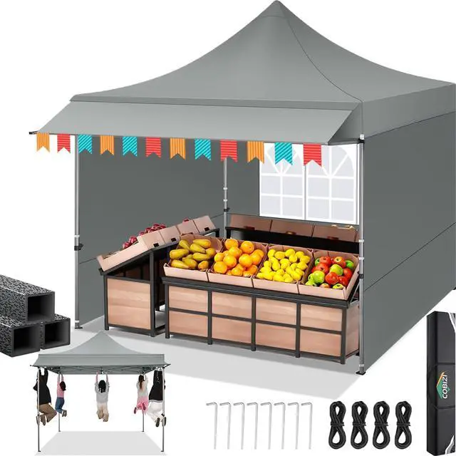 Main image of 10x10 Pop Up Canopy Tent with Awning & Sidewalls, Heavy Duty Commercial 10X10 Canopy Tents Instant Waterproof, UPF 50+ Sun Shade for Outdoor, Parties, Markets (Gray)