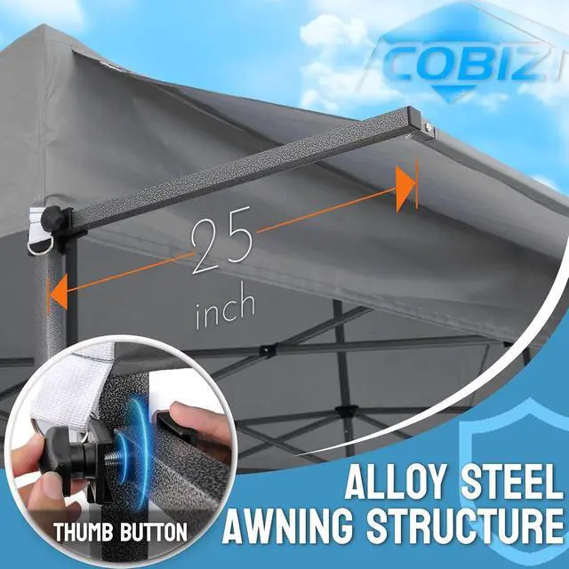 Alt view image 3 of 7 - 10x10 Pop Up Canopy Tent with Awning & Sidewalls, Heavy Duty Commercial 10X10 Canopy Tents Instant Waterproof, UPF 50+ Sun Shade for Outdoor, Parties, Markets (Gray)