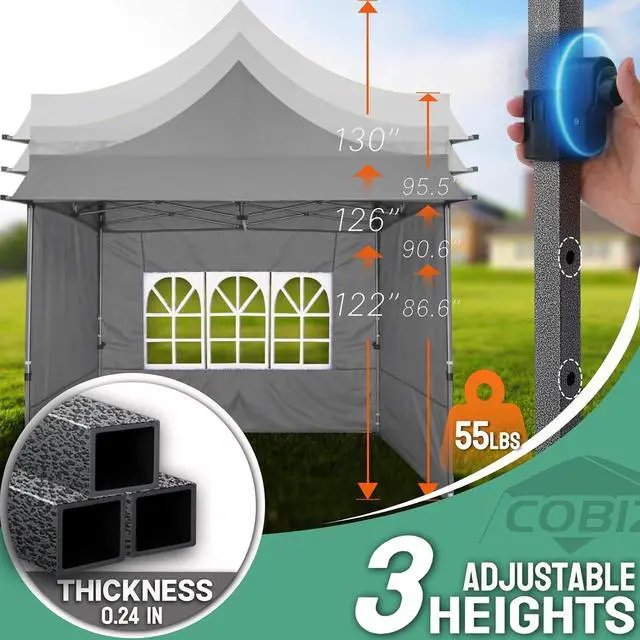 Alt view image 6 of 7 - 10x10 Pop Up Canopy Tent with Awning & Sidewalls, Heavy Duty Commercial 10X10 Canopy Tents Instant Waterproof, UPF 50+ Sun Shade for Outdoor, Parties, Markets (Gray)