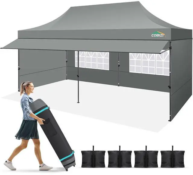 Main image of 10x20 Pop Up Canopy Tent with Awning & Sidewalls, Heavy Duty Commercial 10X20 Canopy Tents Instant Waterproof, UPF 50+ Sun Shade for Outdoor, Parties, Markets (Gray)
