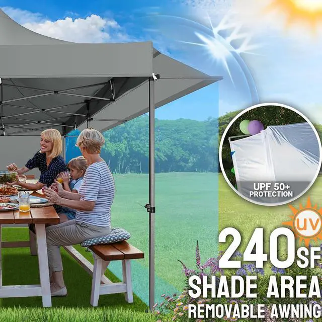 Alt view image 2 of 7 - 10x20 Pop Up Canopy Tent with Awning & Sidewalls, Heavy Duty Commercial 10X20 Canopy Tents Instant Waterproof, UPF 50+ Sun Shade for Outdoor, Parties, Markets (Gray)