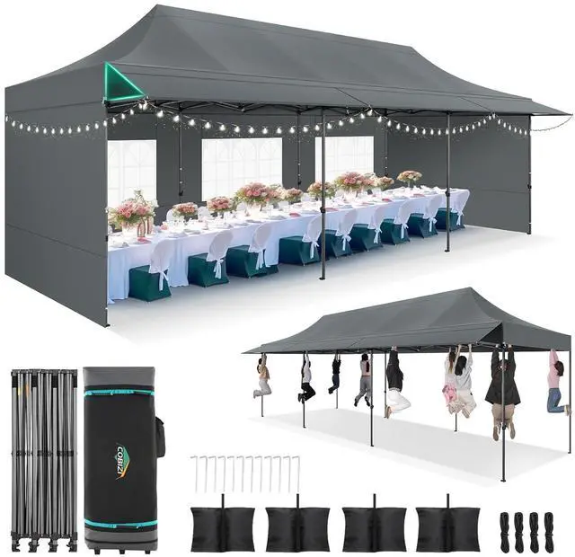 Main image of 10x30 Pop Up Canopy Tent with Awning & Sidewalls, Heavy Duty Commercial 10X30 Canopy Tents Instant Waterproof, UPF 50+ Sun Shade for Outdoor, Parties, Markets (Gray)
