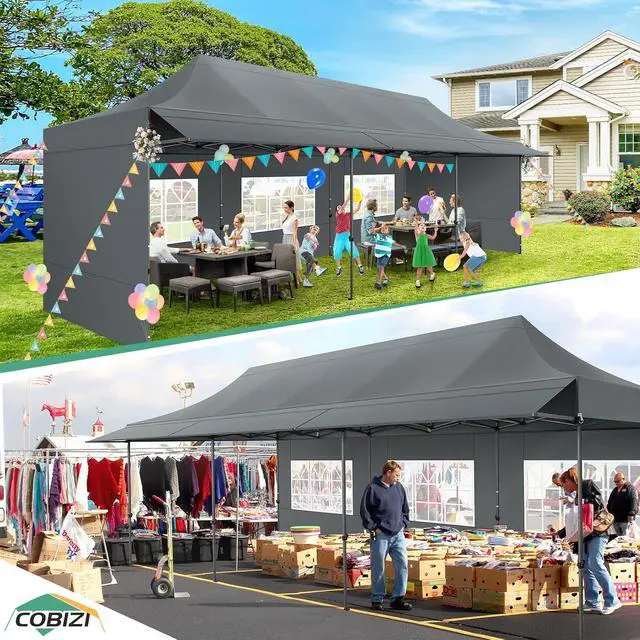 Alt view image 2 of 7 - 10x30 Pop Up Canopy Tent with Awning & Sidewalls, Heavy Duty Commercial 10X30 Canopy Tents Instant Waterproof, UPF 50+ Sun Shade for Outdoor, Parties, Markets (Gray)
