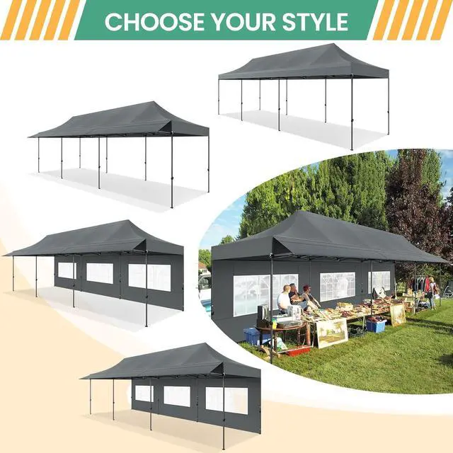 Alt view image 5 of 7 - 10x30 Pop Up Canopy Tent with Awning & Sidewalls, Heavy Duty Commercial 10X30 Canopy Tents Instant Waterproof, UPF 50+ Sun Shade for Outdoor, Parties, Markets (Gray)